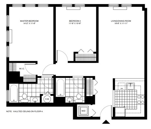 Floor plan for 2 beds, 2 baths, 1005 sqft